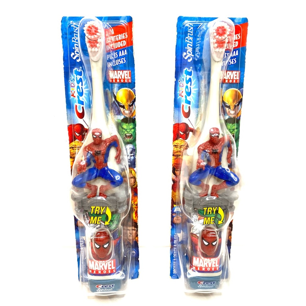 NEW Lot Of 2 Crest Kid's Spinbrush Powered Toothbrush Marvel Heroes Spider-Man